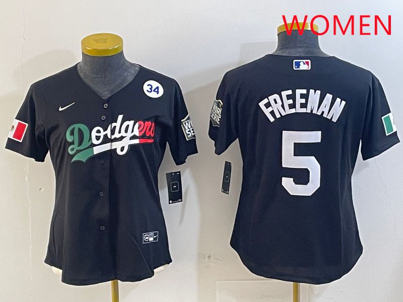 Women Los Angeles Dodgers #5 Freeman Black Game 2025 Nike MLB Jersey style 4033